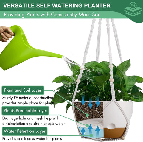 8 Inch Self Watering Hanging Plant Pot with Drainage Holes for Indoor