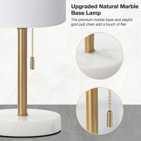 Dicoool 17" Bedside Table Lamp for Bedroom, Marble Desk Lamp with USB Ports