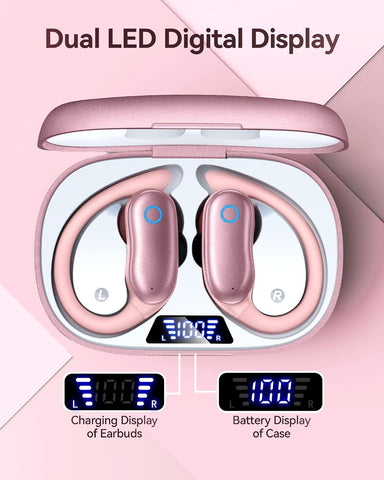 GNMN Active Noise Cancelling Ear Buds Wireless Earbuds 96hrs Playback Bluetooth Headphones Dual Battery Display Stereo Bass Earphones with Earhooks Microphone IPX7 Waterproof