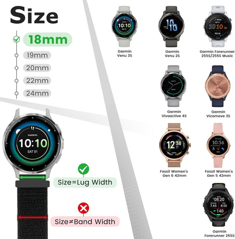 18mm Nylon Sport Quick Release Watch Bands Compatible with Garmin Venu 4 41mm/3S 41mm/Venu 2S/Vivoactive 4S/Vivomove 3S/Active S/Forerunner 265S(42mm)/255S/Fossil Women's Gen 6 42mm/5E 42mm Women Men