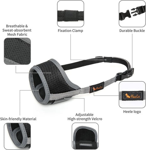 HEELE Dog Muzzle,Soft Nylon Muzzle Anti Biting Barking Chewing,Air Mesh Breathable Drinkable Adjustable Loop Pets Muzzle for Small Medium Large Dogs 4 Colors 4 Sizes (Gray, L)