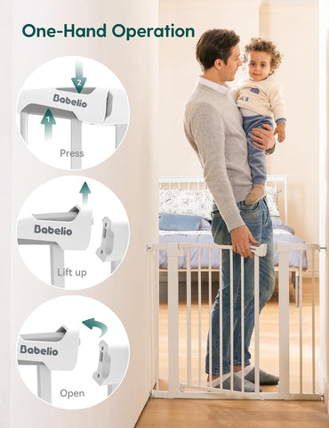 Babelio 29-43" Baby Gate for Stairs, PressGuard P7 Pet Gate, White