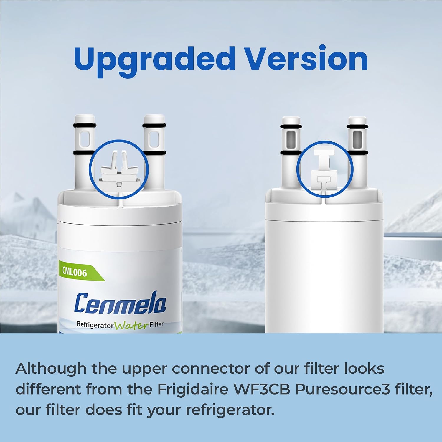 WF3CB Replacement Water Filter, Compatible with Frigidaire WF3CB, Pure Source 3, 706465, 242069601, 242086201, 242017800, WF425, Height 9 inches, Pack of 2