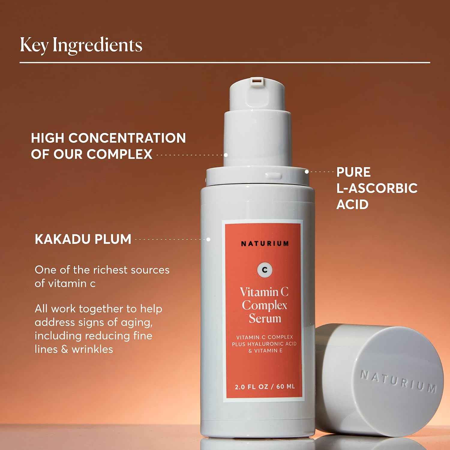 Naturium Vitamin C Complex Serum, Hyaluronic Acid & Vitamin E, 2 fl oz | Facial Treatment for Fine Lines & Wrinkles, Anti-Aging Formula for Hydration, Sensitive Skin, Travel Size, Face Serm