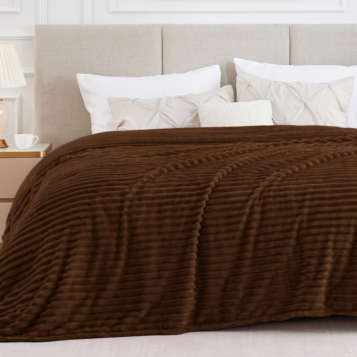 BEDELITE Ribbe Blankets Queen Size for Bed, Chocolate Brown, 90"x90"