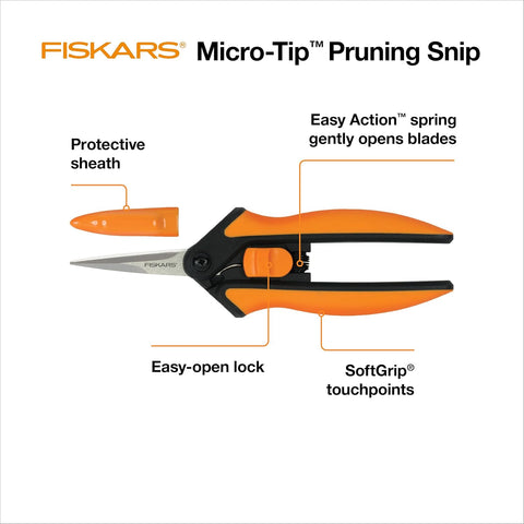 Fiskars 6" Steel Micro-Tip Pruning Scissors, Garden Snips for Small Plants