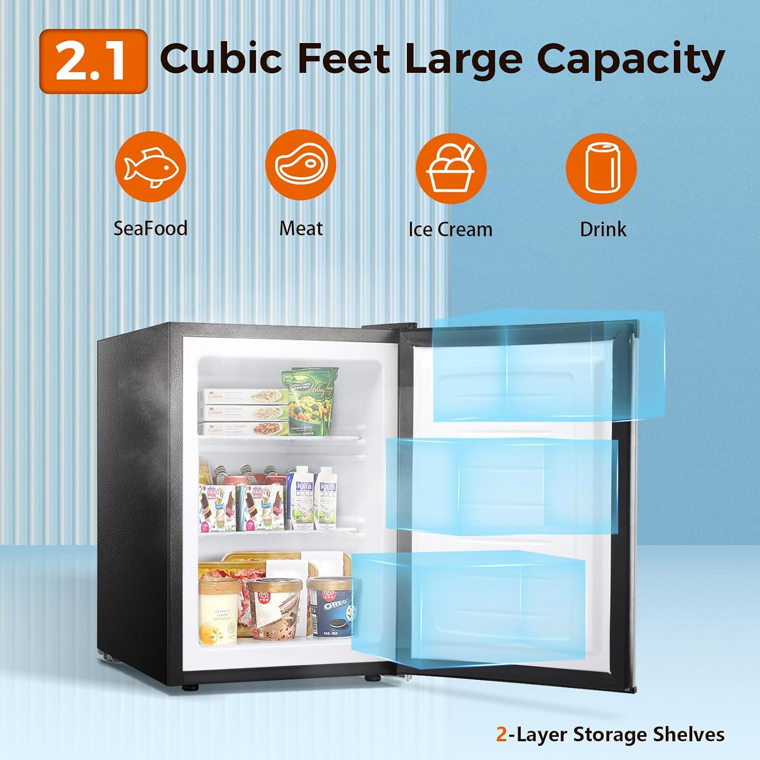 Kismile Upright Freezer, 2.1 Cu.ft Small Mini Freezer, Stainless Steel