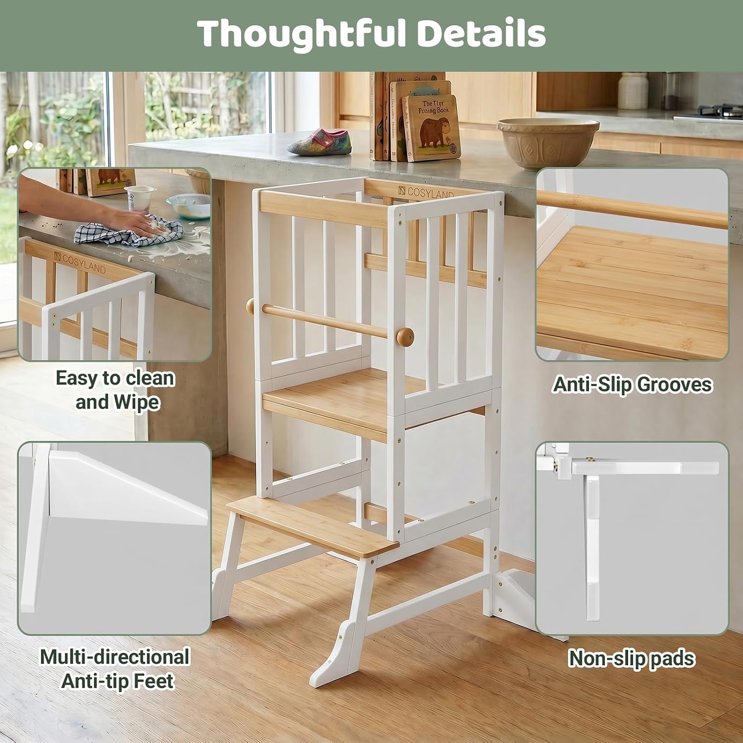 COSYLAND Toddler Standing Tower - Adjustable Height Kitchen Stool Helper