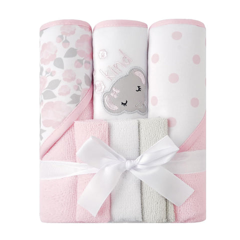 Viviland Baby Towels and Baby Wash Cloths Set Hooded Baby Towels Baby Wipes Absorbent Bath Face Towels Burp Cloths or Face Towels for Girl Boy 6-Pack Size 28 x 28 Inch(Elephant Flower)