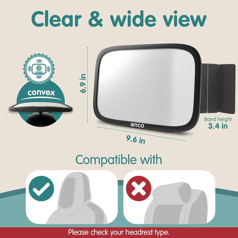 Onco Baby Car Mirror for Fixed Headrests - Tesla-Compatible Non-Slip Mirror