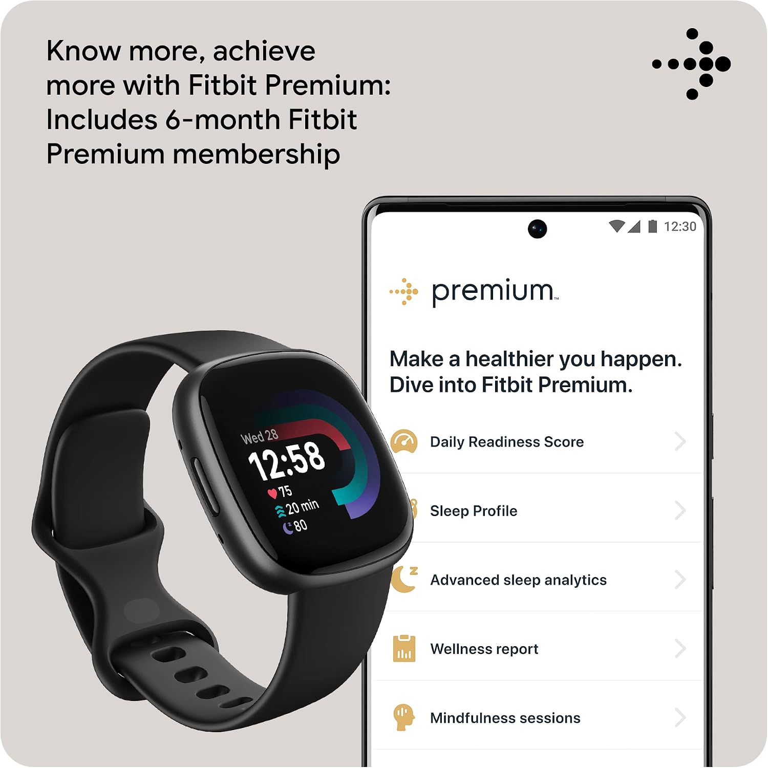 Google Fitbit Versa 4 Fitness Smartwatch, 24/7 Heart Rate - Black/Graphite