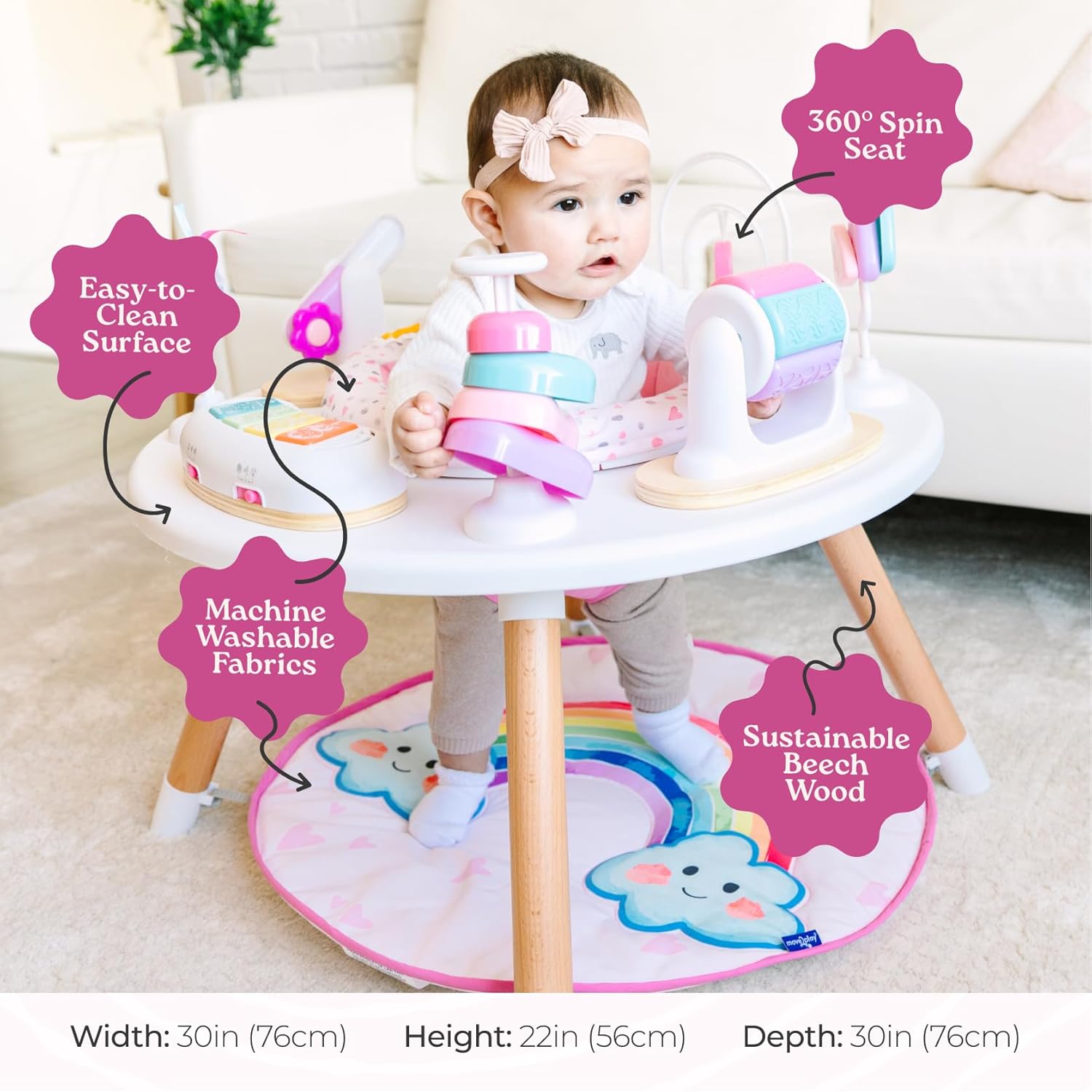 Little Acorn, 4-in-1 Baby Activity Center | Montessori-Inspired Design | 8 Interactive Toys | Tummy Time, Exersaucer & Toddler Table | Shower Gift | Must Have for 3, 6, 12 Month Old (Rainbow)