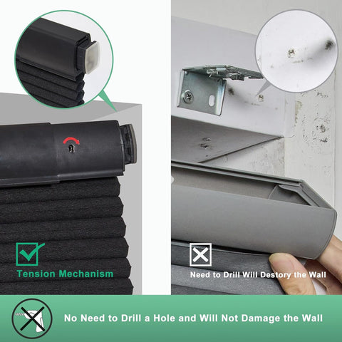 Tonature No Drill Cellular Shades for Indoor Windows, Thermal Insulating & Noise Reducing Honeycomb Blinds, Free Stop Cordless Blackout Shades, Black, 35 1/2" W x 64" H