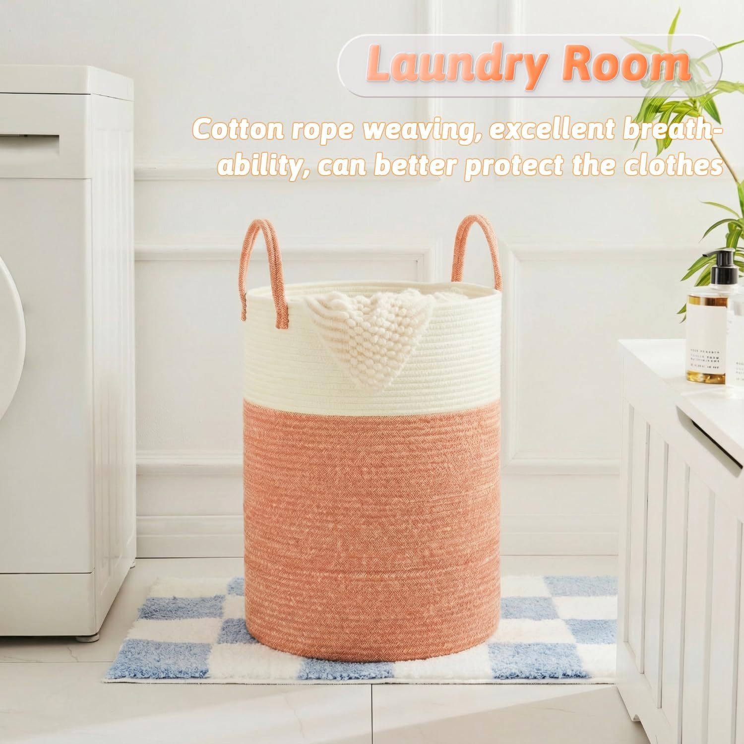 Laundry Basket,Woven Cotton Rope Laundry Hamper,80L for Decor Storage of Dirty Clothes,Toys and Blankets in Bathroom,Baby Room and Living Room