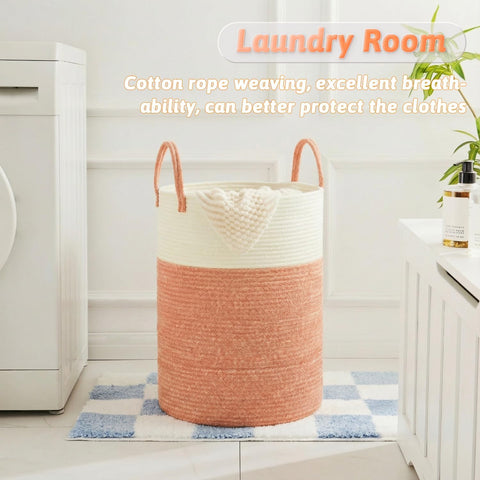Laundry Basket,Woven Cotton Rope Laundry Hamper,80L for Decor Storage of Dirty Clothes,Toys and Blankets in Bathroom,Baby Room and Living Room