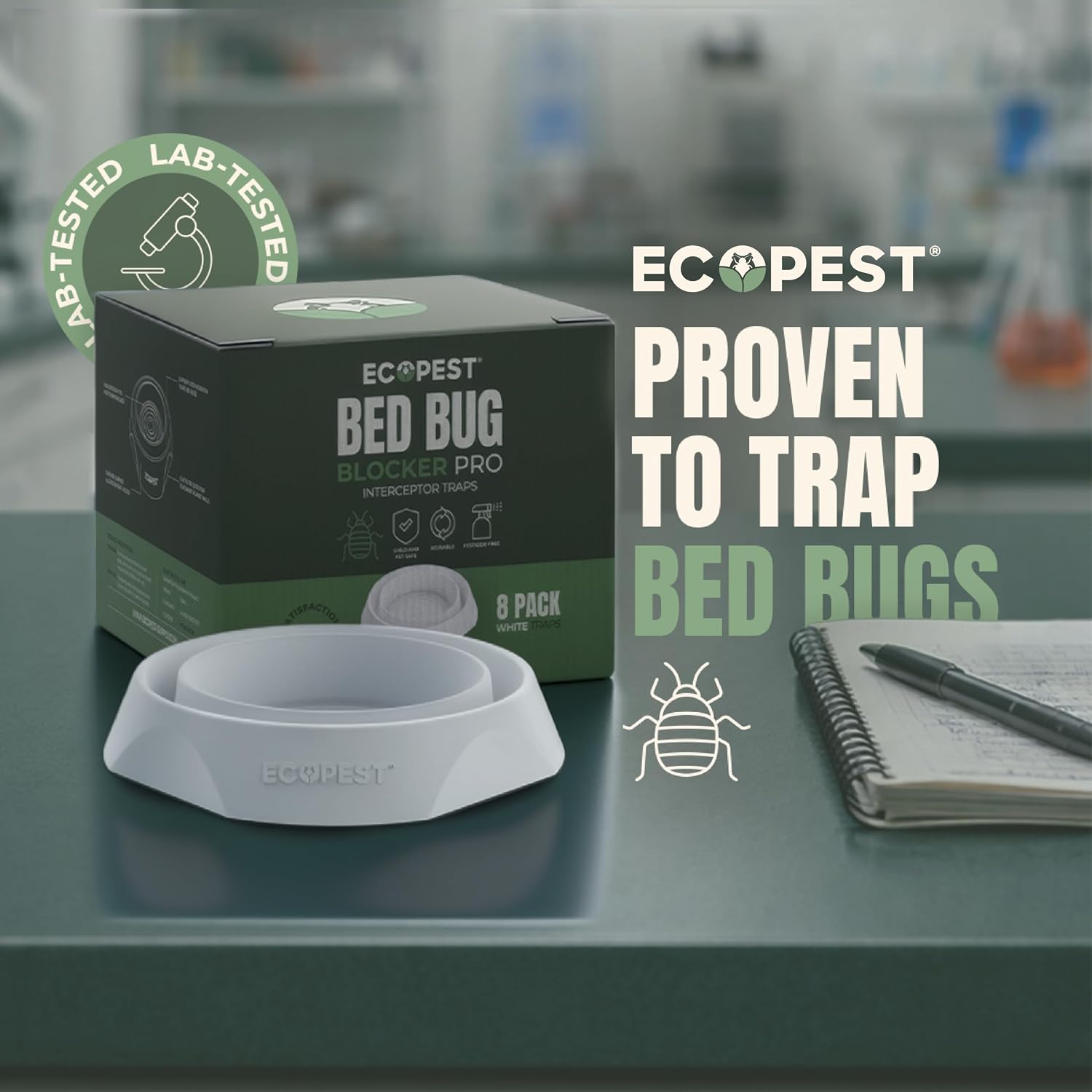 Bed Bug Interceptors - 4 Pack | Bed Bug Blocker (Pro) Interceptor Traps (White) | Eco Friendly Insect Trap for Bed Legs | No Chemicals or Pesticides | Monitor, Detector, and Trap for Bed Bugs