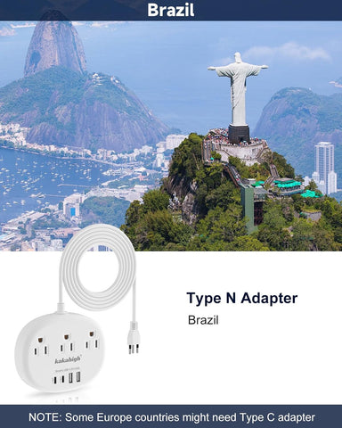Brazil Power Adapter, Brazil Extension Cord 3FT