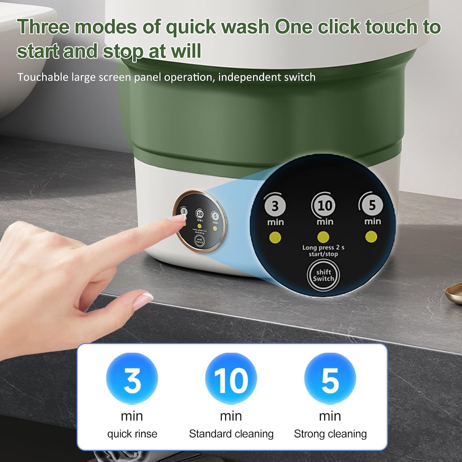 Portable Washing Machine 17L, Small Foldable Washer with Spin Basket, 3 Mode Deep Clean — Mini Laundry Machine for Travel, Dorms, Camping, Ideal for Baby Clothes, Underwear, Socks Green