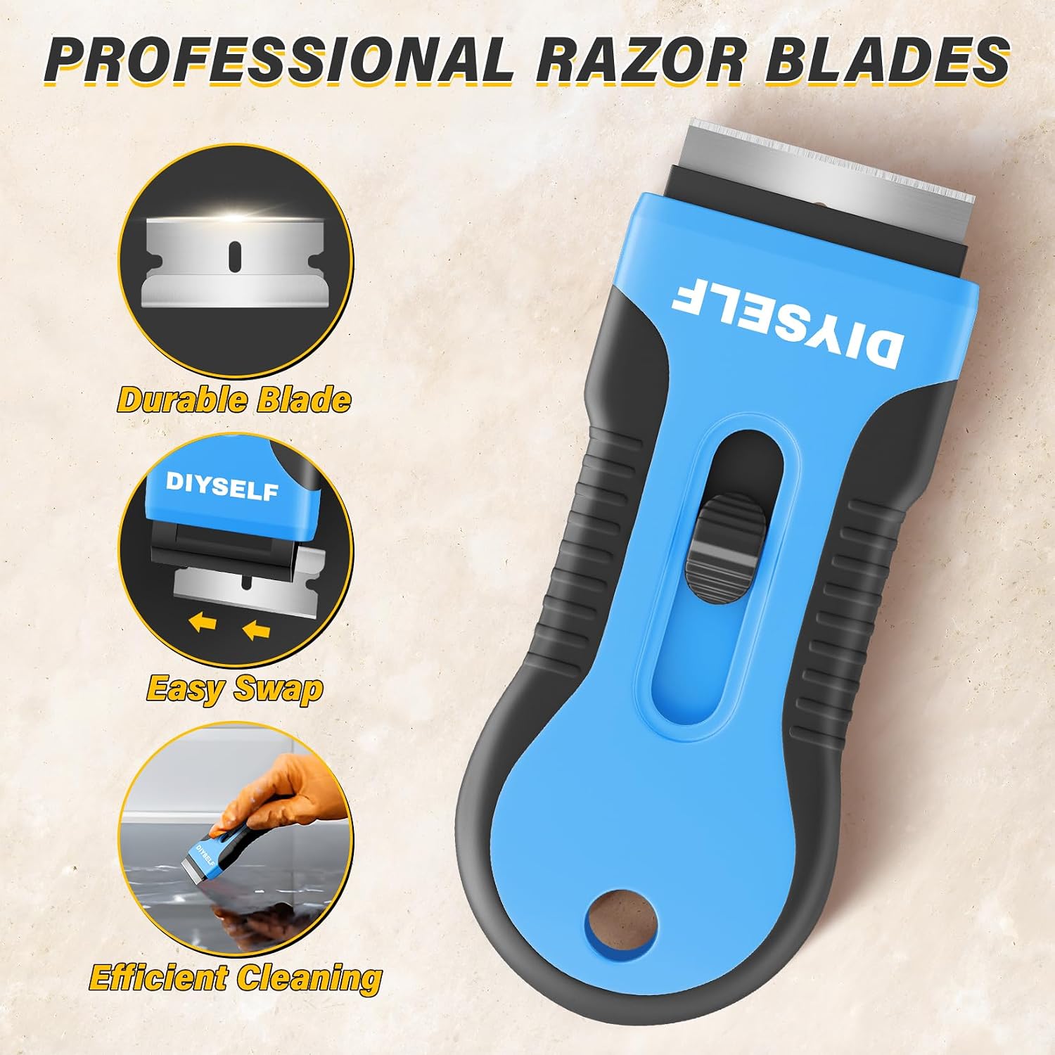 DIYSELF 2 Pack Glass Scraper, Razor Blade Scraper Tool with 10 Spare Blades