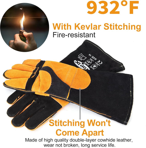 TOPDC Welding Gloves 16-Inch 932°F Heat Resistant Leather for MIG, Stick