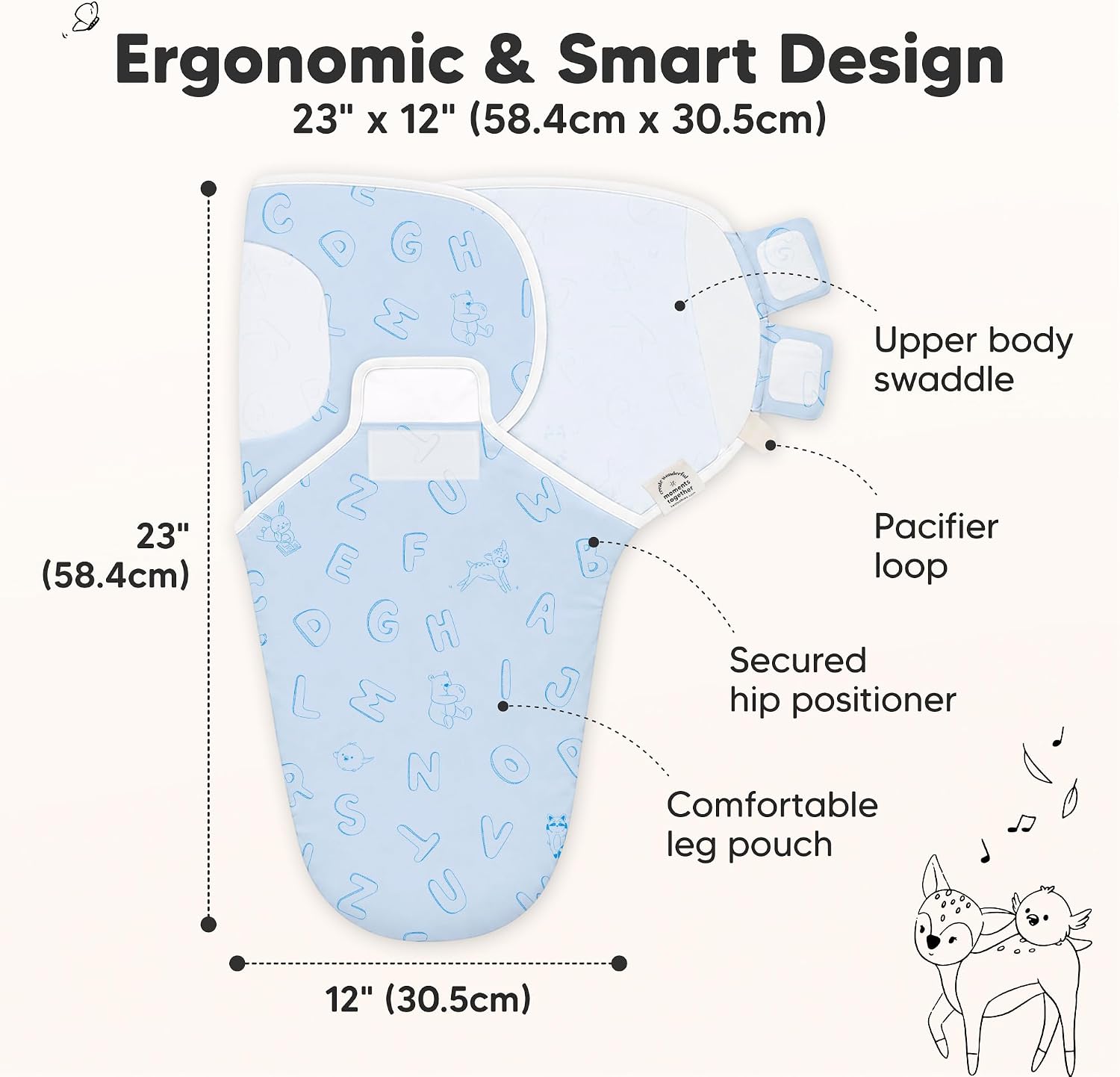 3pk Organic Baby Swaddles for Newborns, 0.5 TOG Abc Land Cloud, 0-3M