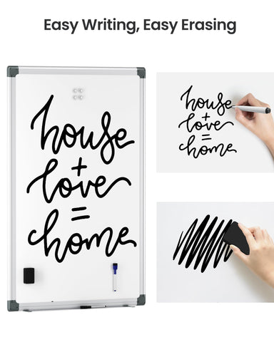 VUSIGN Magnetic White Board Kit for Wall 36" x 24", 1 Dry Eraser & 2 Multicolor Markers & 4 Magnetic Pins, Sliver Reinforced Aluminum Frame for Home, School, Office