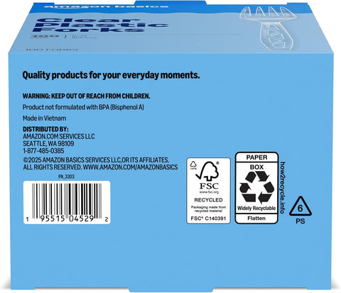 Amazon Basics Disposable Clear Plastic Forks, Premium Quality, 100 Count, Large Pack, Packaging May Vary