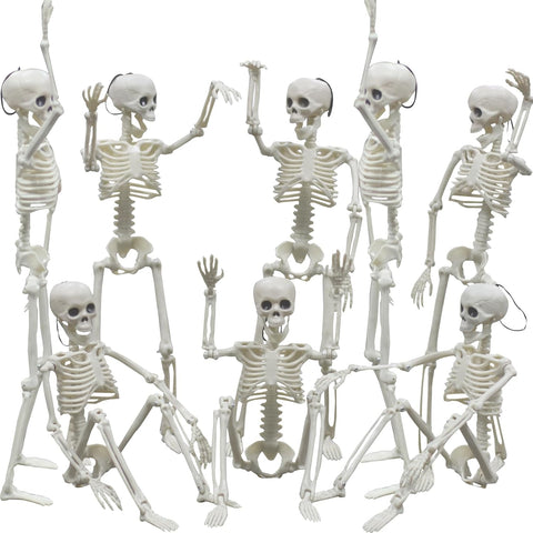 16" Halloween Skeleton Decorations with Movable Joints, 8Pcs