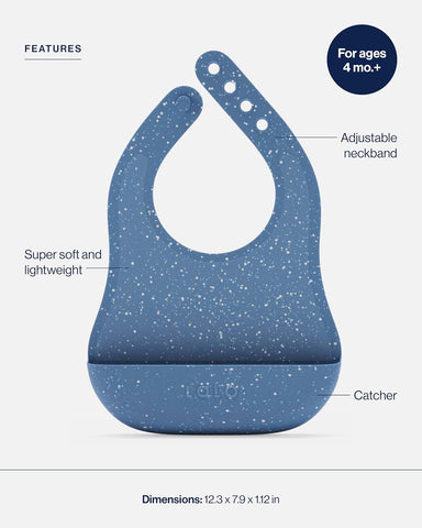 Lalo The Bib, Adjustable Non-Toxic Silicone Baby Bib with Food Catcher