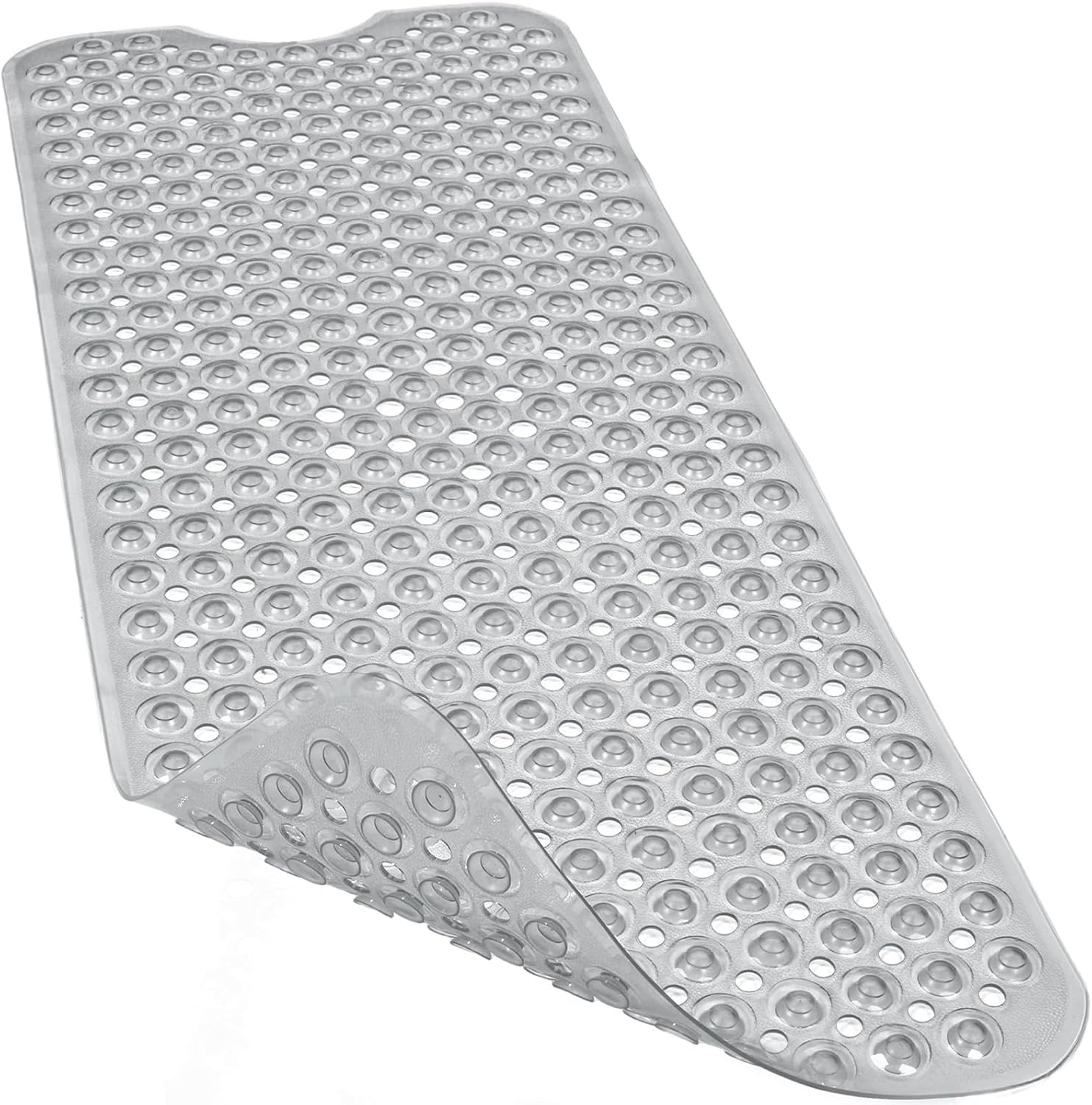 Bathtub and Shower Mats, 40x16 Inch Extra Large Non Slip Soft Bath Tub Mat with Suction Cups and Drain Holes for Bathroom Floor and Keep Tubs Clean, Machine Washable, Clear Gray