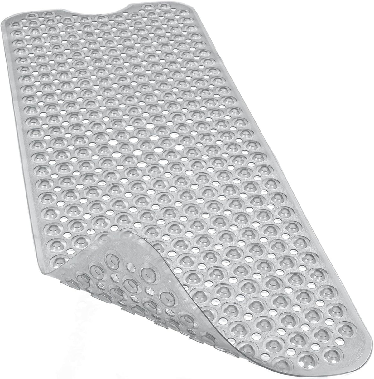 Bathtub and Shower Mats, 40x16 Inch Extra Large Non Slip Soft Bath Tub Mat with Suction Cups and Drain Holes for Bathroom Floor and Keep Tubs Clean, Machine Washable, Clear Gray