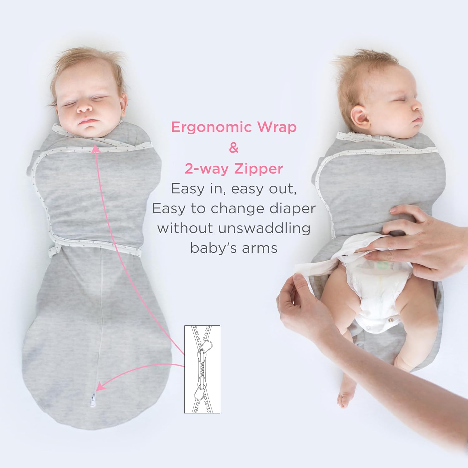 SwaddleDesigns 6-Way Omni Swaddle Sack, Arms Up Swaddle for Newborn, More Options to Calm Startle Reflex, Improves Sleep, Small, 0-3 Month, 6-14 lbs, Heathered Gray