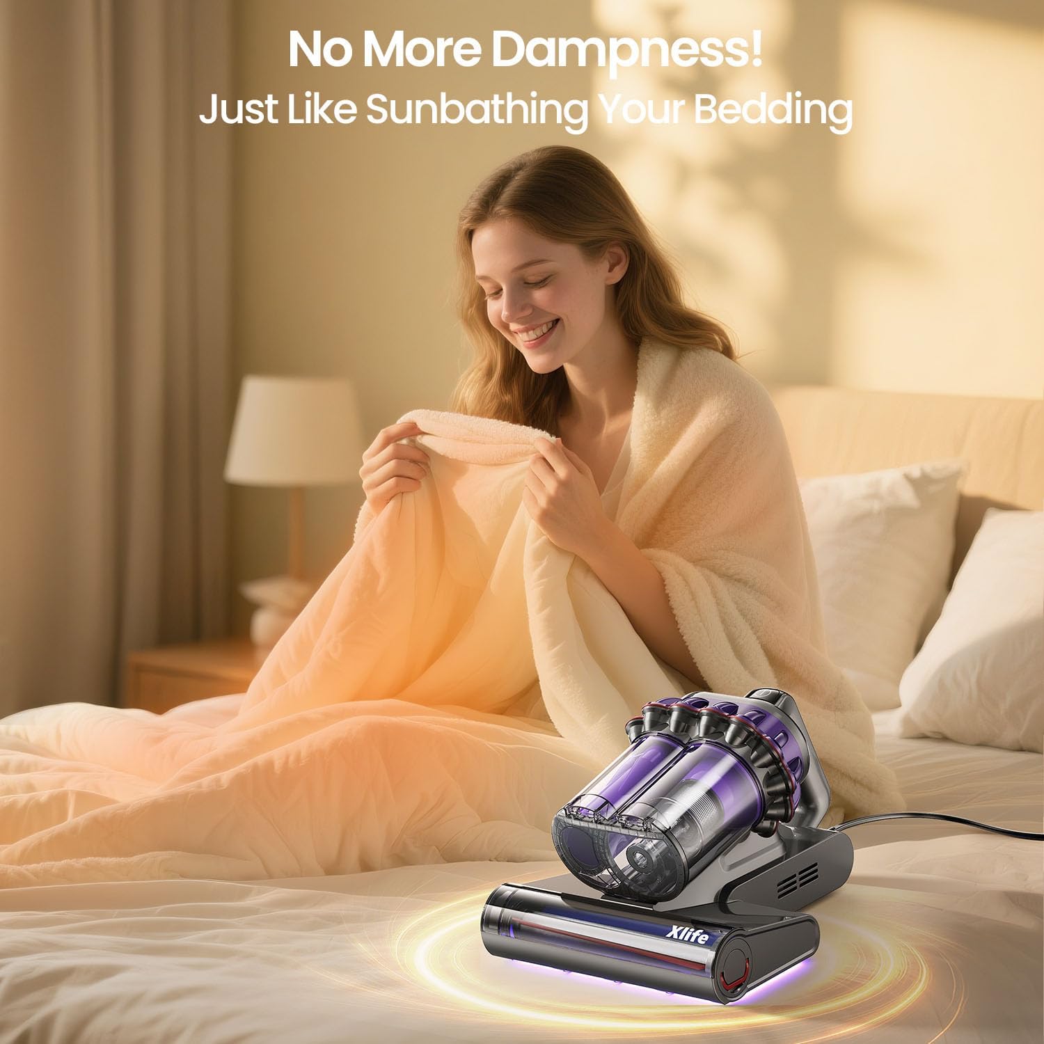 Xlife Mattress Vacuum, Bed Vacuum Cleaner with 2 Roller Brushes for Pet Hair, 253.7nm UV-C Light, 140F° Heating, 550W 16KPA Suction, HEPA Filter Couch Vauum for Bed, Sofa, Pillow, Baby Crib