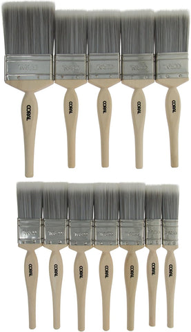 Coral 31409 Painter's Dozen Paint Brushes 12Pk - Trade Pro Quality - FSC Wood Handles - House Paint Brushes for Walls 2x1, 5x1.5, 4x2, 3" - Ideal Wall Paint Brushes for House Painting