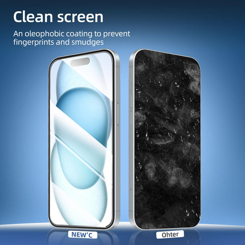 NEW'C [3 Pack Designed for iPhone 15/15 Pro (6.1 Inch) Screen Protector Tempered Glass,Case Friendly Ultra Resistant