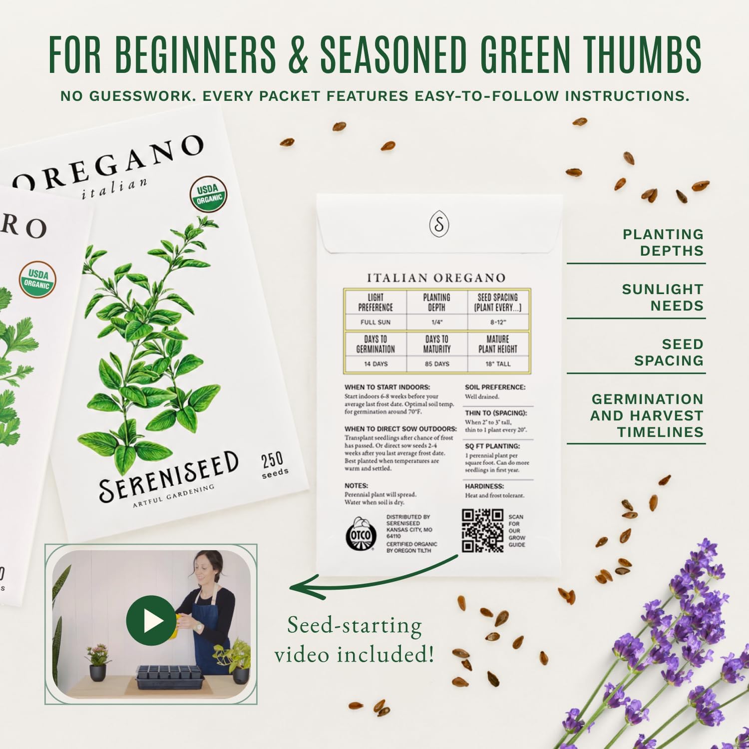 Sereniseed Certified Organic Herb Seeds 35-Pack | Non-GMO Heirloom Variety for Indoor Outdoor Culinary Gardening Gift Kit
