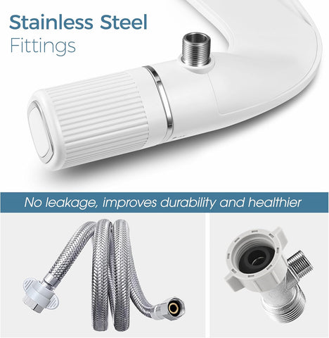 BIGCOW Ultra-Slim Bidet Attachment for Toilet - Dual Nozzle (Frontal & Rear Wash) with Adjustable Cold Water Pressure and Stainless Steel Inlet - Hygienic Solution for Fresh Cleanliness, Silver 1 Pcs