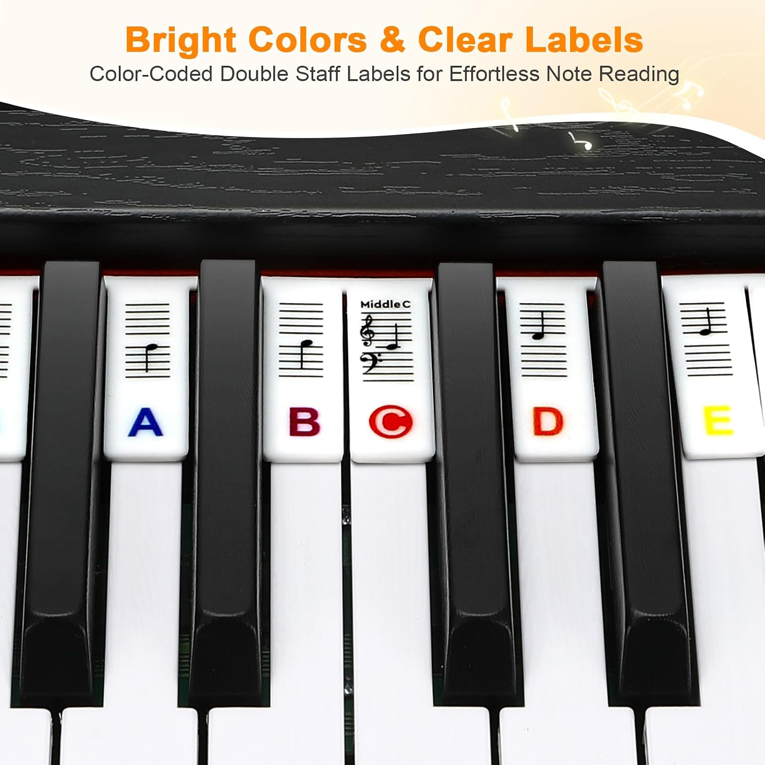 Piano Keyboard Stickers, Removable Piano Keyboard Note Labels for 88-Key