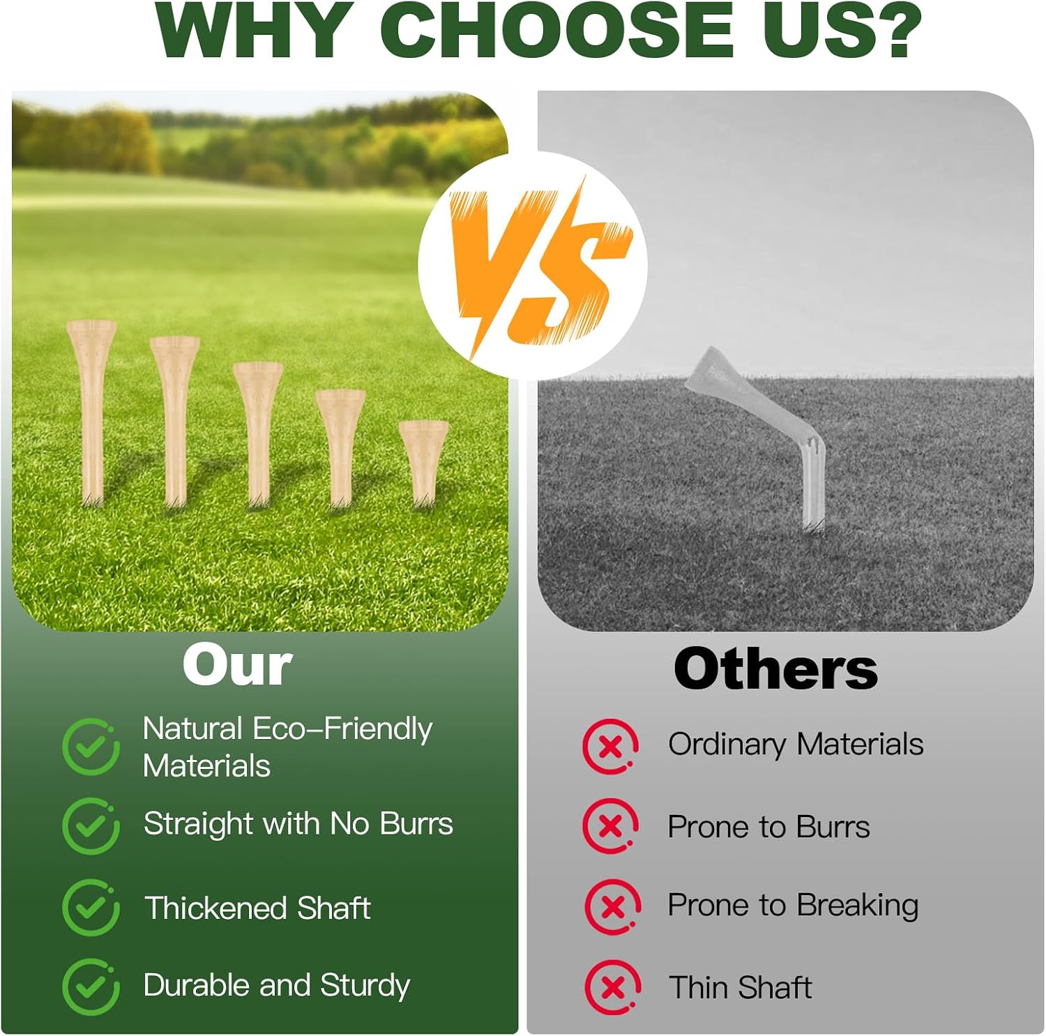 Guirnd 150PCS Professional Wooden Golf Tees 2 3/4 inch Biodegradable Bamboo Golf Tees, Stable and Reliable, Available in Natural Color