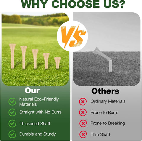 Guirnd 150PCS Professional Wooden Golf Tees 2 3/4 inch Biodegradable Bamboo Golf Tees, Stable and Reliable, Available in Natural Color