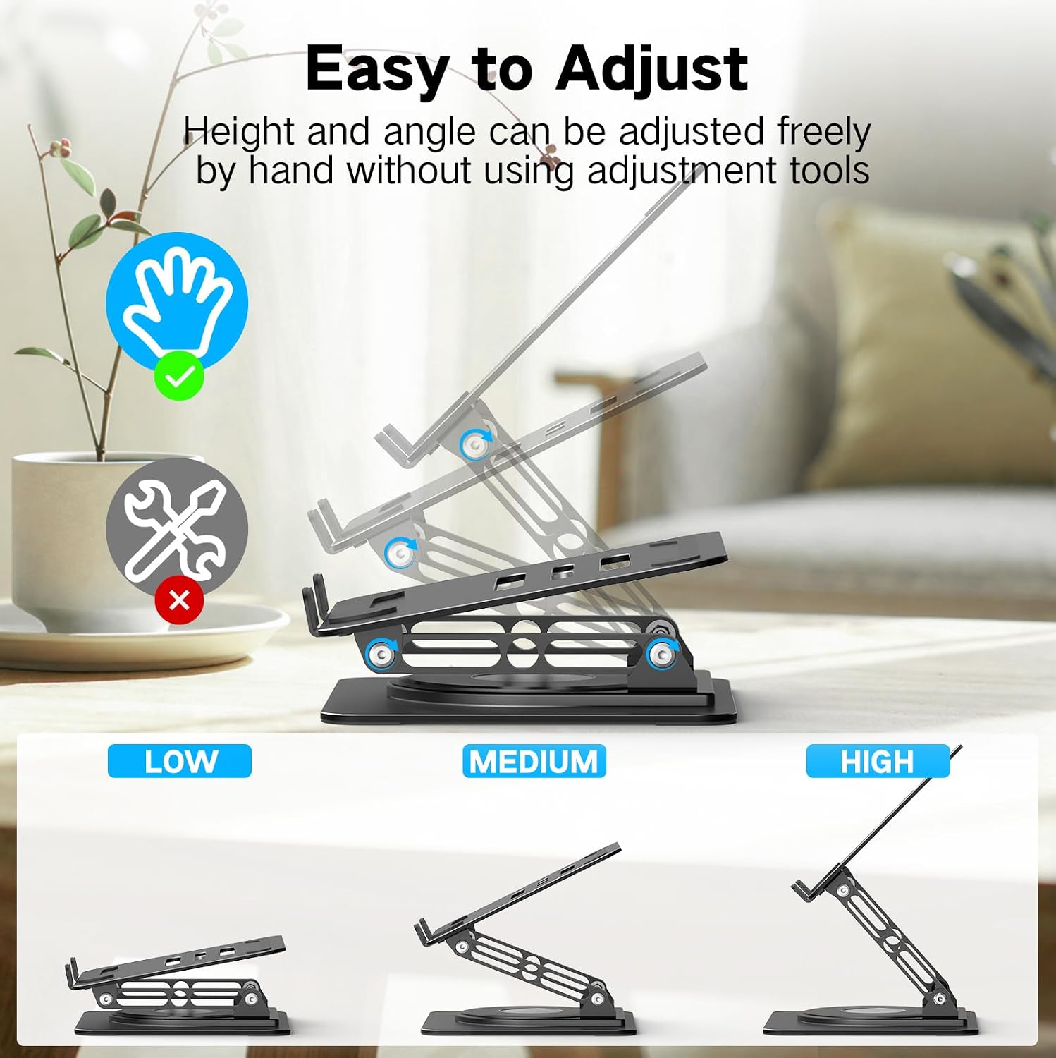 Adjustable Laptop Stand for Desk with 360 Rotating Base