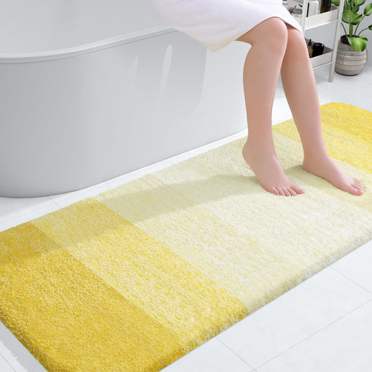 OLANLY Bathroom Rug Mat 59x24, Extra Soft and Absorbent Microfiber Bath Rugs, Non-Slip Plush Shaggy Bath Carpet Runner, Machine Wash Dry, Bath Mats for Bathroom Floor, Tub and Shower, Yellow