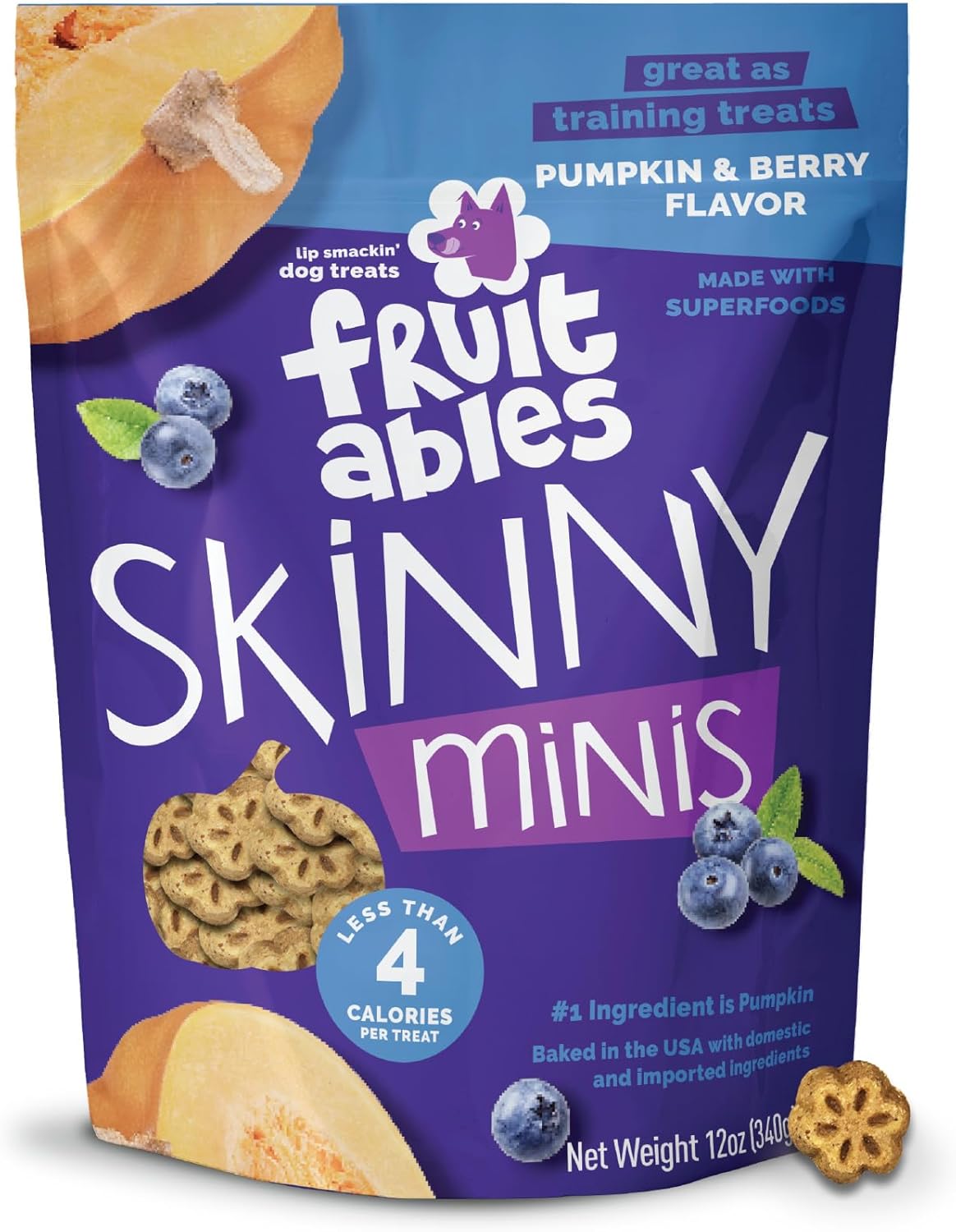 Fruitables Skinny Mini Dog Treats, Training Treats, Pumpkin & Berry, 12oz
