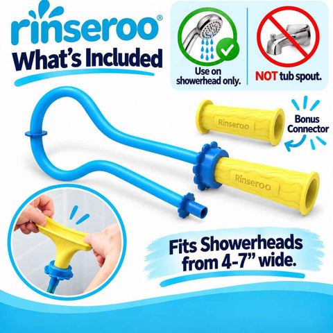 Rinseroo JUMBO Shower Cleaning Thing – Slip-On Handheld Hose Attachment for Fast, Mess-Free Shower Wall Rinsing–6 Ft Hose, Fits Up to 7" Shower Head–Temporarily Converts Standard Shower into Handheld