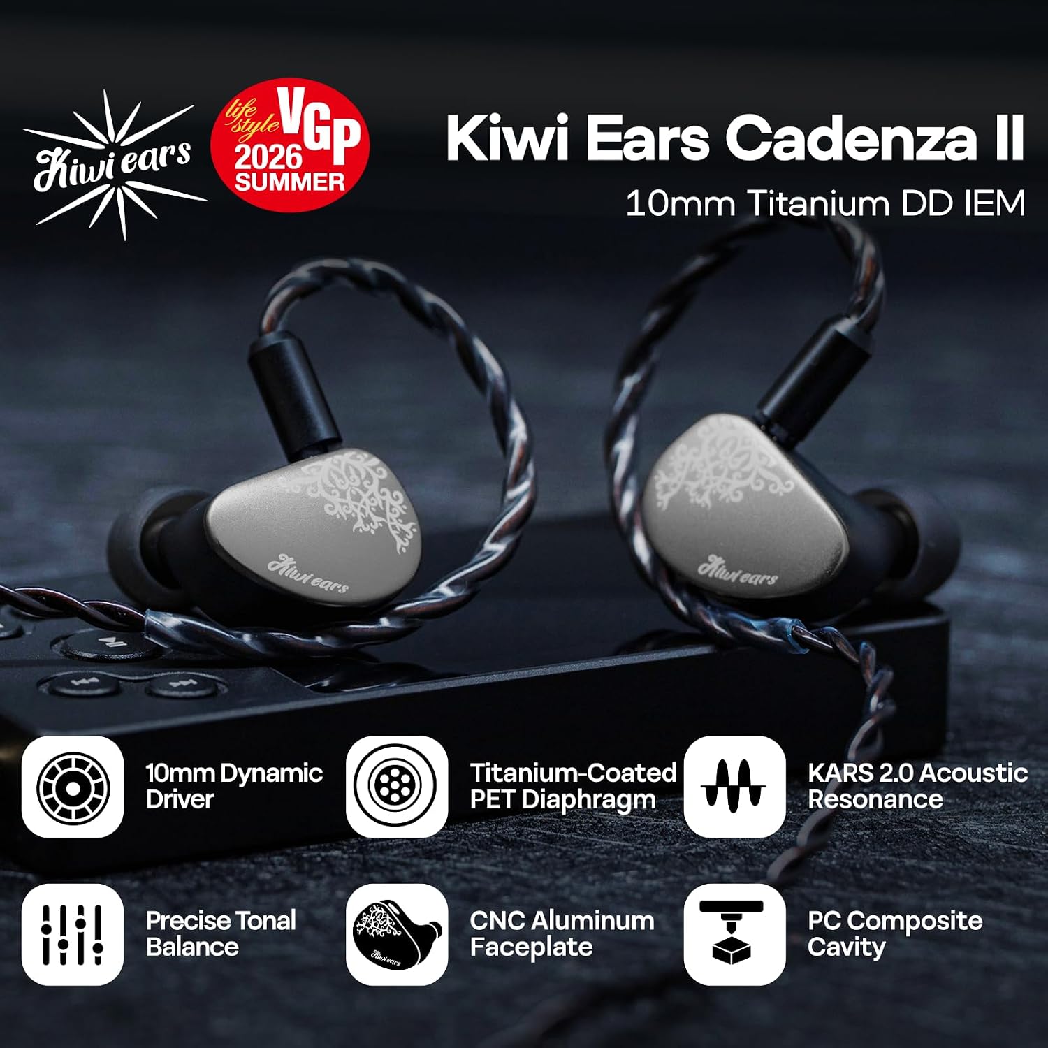 Linsoul Kiwi Ears Cadenza II 10mm Titanium Driver in Ear Monitor IEMs