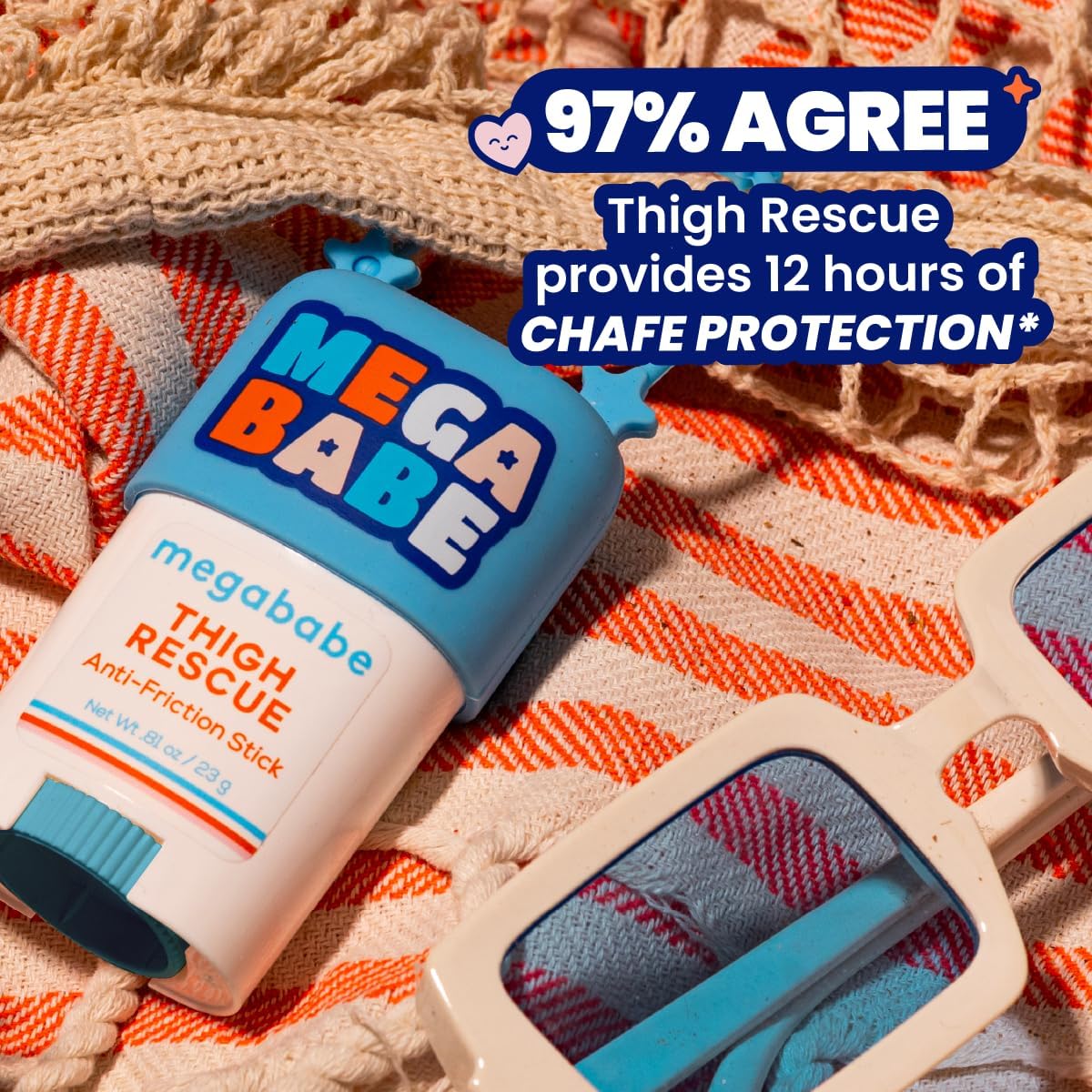 Megababe Thigh Rescue Anti-Chafe Stick Mini | Travel size, great for on-the-go | Prevents skin chafe & irritation | Thighs, arms, bra-lines & more