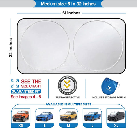 EzyShade Car Windshield Sun Shade. See Vehicle Size-Chart. Medium (M) Size
