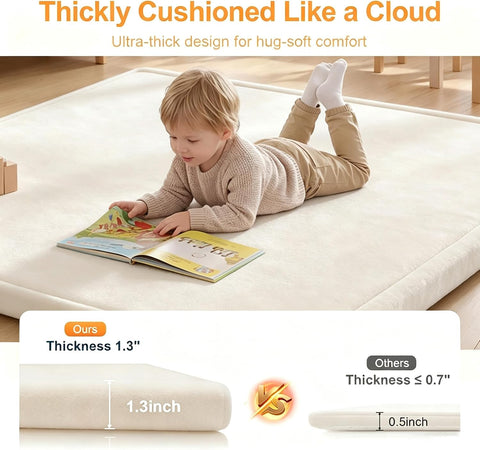 Ultra Soft Play Mat for Floor, 59"×79" Playpen Mat, 1.3" Thick Memory Foam, Non-Slip Tummy Time Mat for Infants, Toddlers, and Kids – Water-Repellent Coral Velvet, Easy Care