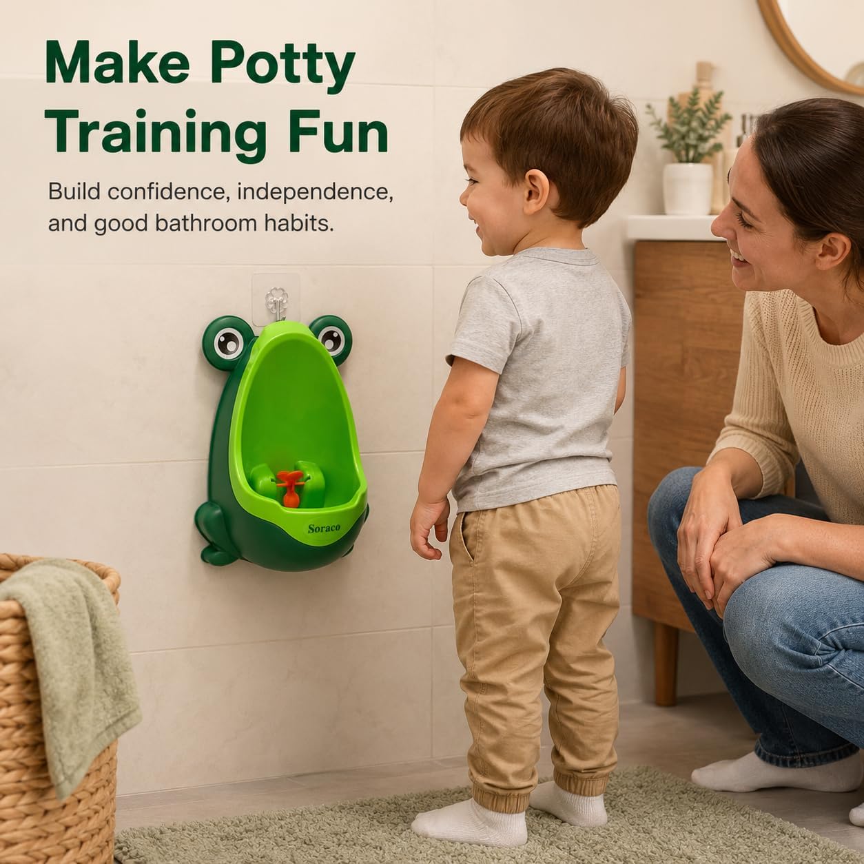 Soraco Cute Frog Potty Training Urinal for Boys with Funny Aiming Target, Toddler Urinals for Potty Training (Green)
