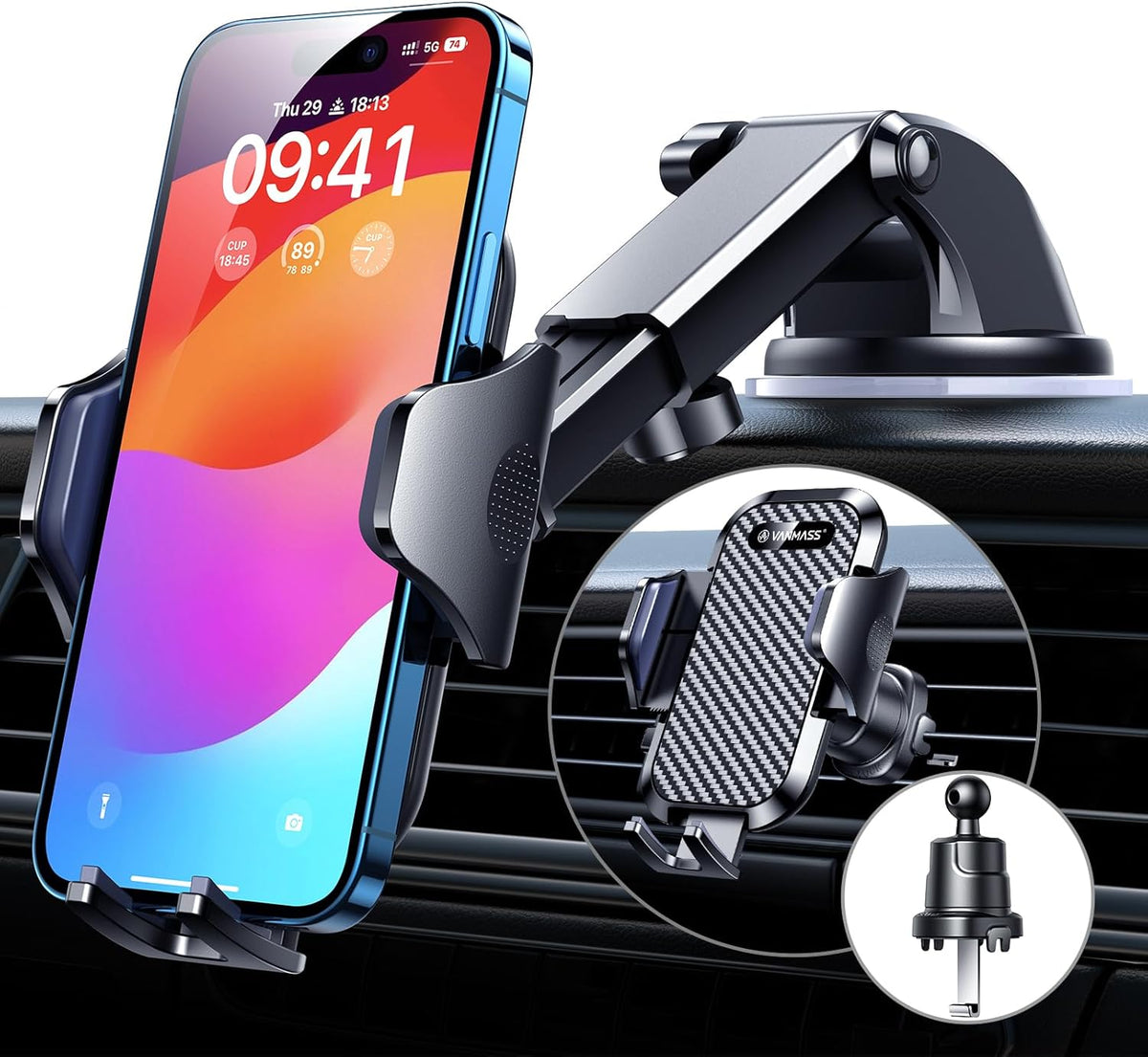 VANMASS Car Phone Holder 2026 Ultimate Military-Grade Strongest Suction & Clip Windshield Dashboard【Newest Best Strongest】Cell Phone Shower & Wall Mounts for iPhone 17 Pro Max 16 15 14 13 Android